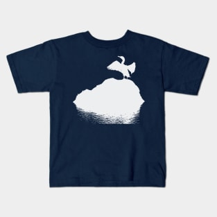 Minimalistic Basking Black Cormorant Silhouette Kids T-Shirt